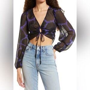 Topshop cutout tie front crop top- mid blue, size 4, new with tags